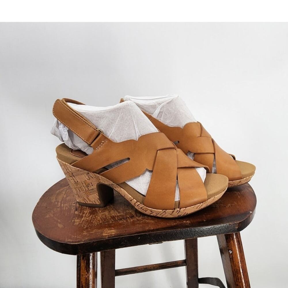 New NWOB‎ Cobb Hill Leather Sandals Wedge Open Toe Brown Cork Bottom 5.5